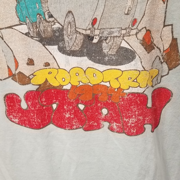 VINTAGE OLD NAVY BABY BLUE TEE W/ DISTRESSED GRAPHICS. PERFECT FIT. SIZE XL. - Picture 2 of 5